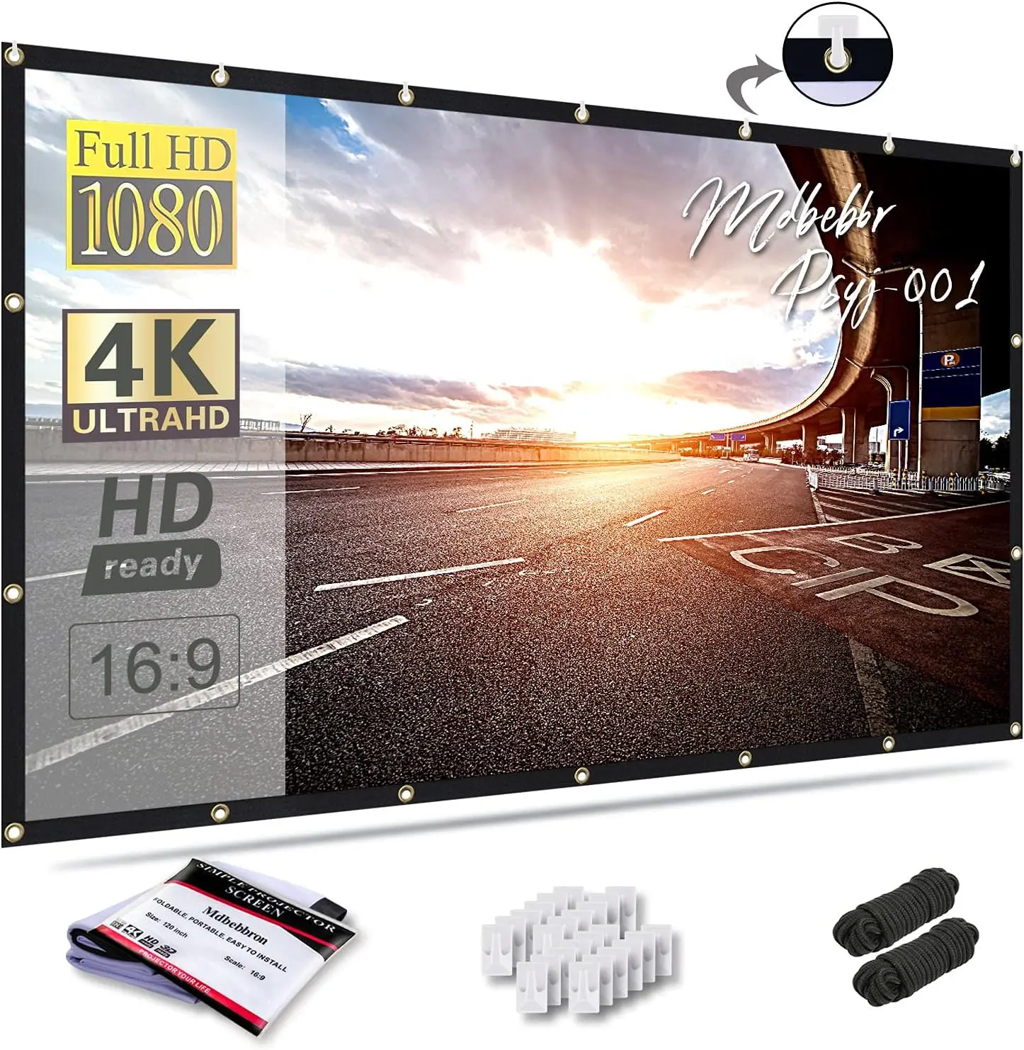 120-in 16:9 Foldable Anti-Crease Portable Double-Sided HD Projection Screen, for Home Theater, Outdoor Use