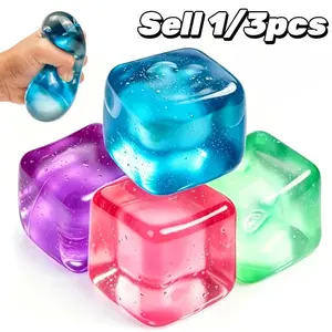 1 or 3 Packs Stress Cube Set - Squishy Stress Balls, Fidget Toys for Adults & Kids, Ice Cube Design, Blue Colors, Relaxing Sensory Play, Stress Relief Fidget