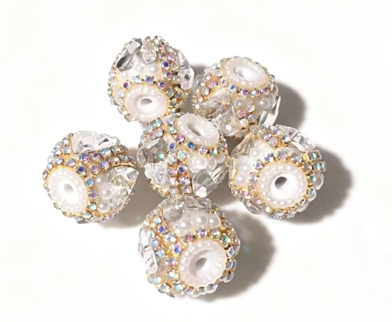 (NO.149) 6pcs 18mm Clear Crystal Rhinestone Ball Beads with Gold Frame, Fashion Accessory for Costume Jewelry, Keychains