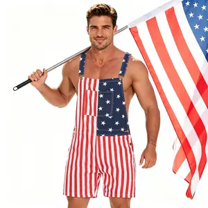 250th American Flag Overalls Shorts USA Romper 4th of July Jumpsuits Stars and Stripes Work Bibs Coveralls Gifts for Men, Menswear