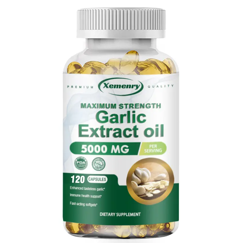 Xemenry - Organic Garlic Extract Vegetarian Capsules - 5000MG Supplement - Suitable for Men and Women - Lowers Cholesterol and Promotes Cardiovascular and Heart Health - 120 Capsules