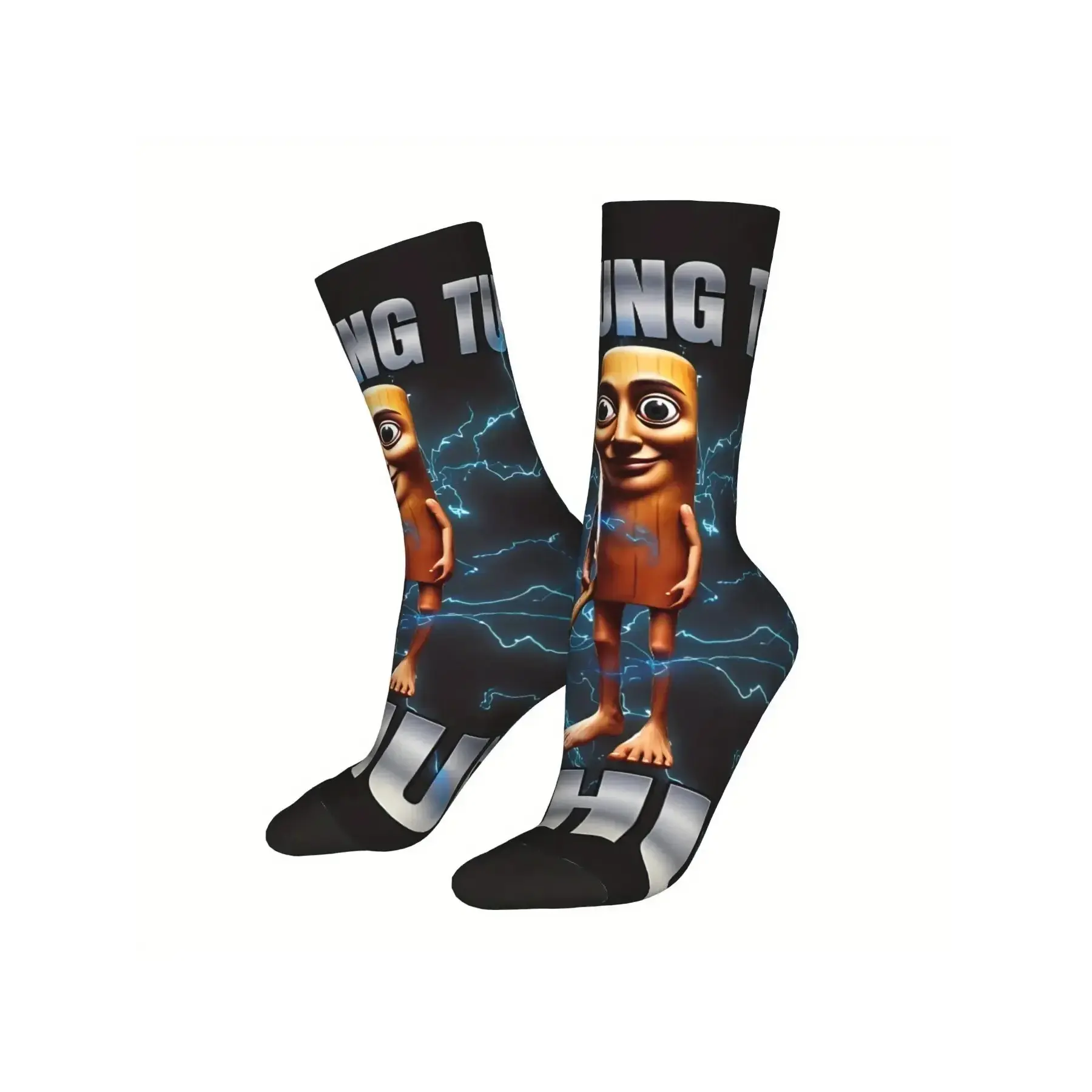BIIHUDU Men'S Italian Brainrot Meme Socks - Wacky Blue Tralalero Tralala Tube Socks, Soft Comfy Breathable Printed Polyester, Casual Daily Full-Body Print Design with Lightn