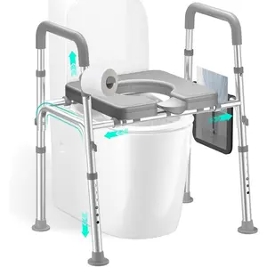 Raised Toilet Seat Riser with Handles for Seniors, 450LBS Heavy-Duty 3in1 Commode Chair for  & Patients with Reinforced Frame & Protective Deflector, Built for Safety & Clean