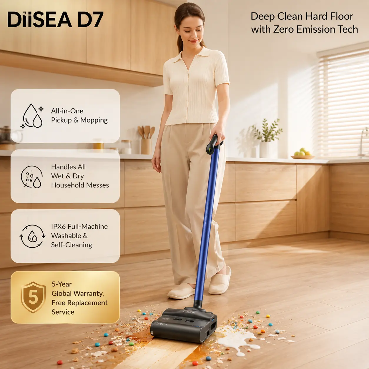 DIISEA D7 Ultra-Light Floor Washer | 3kg Lightweight All-In-One Floor Cleaner For Pet Hair & Family