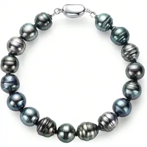 9-11MM Genuine Tahitian Black Baroque Pearl Bracelet, AAAA Quality Tahitian Baroque Pearls