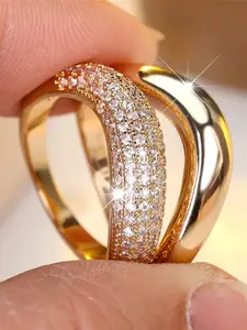 Female White Zirconia Stone Engagement Ring Set Vintage Gold Color Bridal Wedding Bands Party Jewelry For Women Promise Ring Set