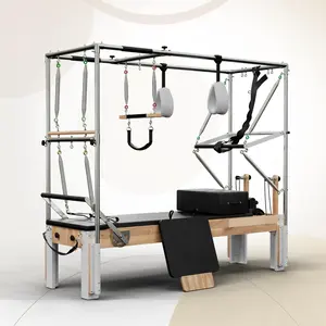 [3 packages shipping] PAETA Pilates Reformer, Wooden Reformer Pilates Machine with Cadillac Trapeze Table, Pilates Equipment for Home Workout and Studio, Includes Sitting Box, Jumpboard Fitness Training Band