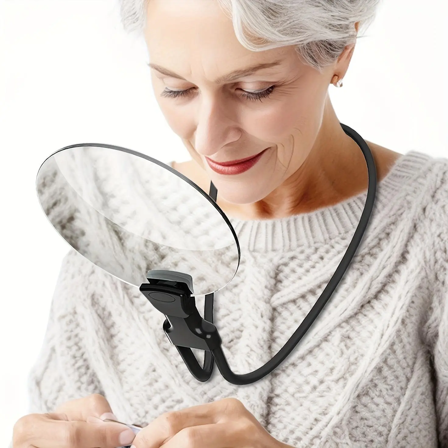 5X Magnifying Glass with 5.12in Diameter Magnifying Lens, Portable Magnifying Glass, Hands-free Magnifying Glass for Reading, Adjustable Magnifier with Stand Neckwear for Seniors