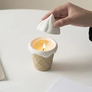 Ice Cream Shaped Candle Holder Set, Ceramic Covered Cup, Home Decor, Creative Birthday Gift, Holiday Gift