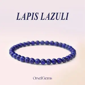 Women Blue Friendship Bracelet Blue Lapis Lazuli Bracelet, AAA Dainty 4mm Beads, Natural Gemstone Stretch Healing Bracelet, Unisex Boho Style Gift
