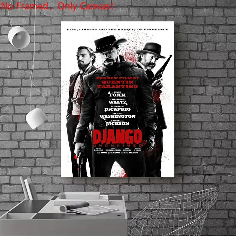 1 piece/set frameless canvas painting print poster, Classic Movie scenes Poster art，Django Unchained Movie Poster， a perfect gift for Movie loves, ideal gift for bedroom, living room, dorm hallway, kitchen, mural, wall decoration, room decor