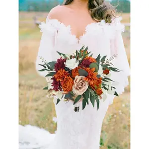 Rinlong 12.5 inch wide Burnt Orange Bridal Bouquet Wedding Flower