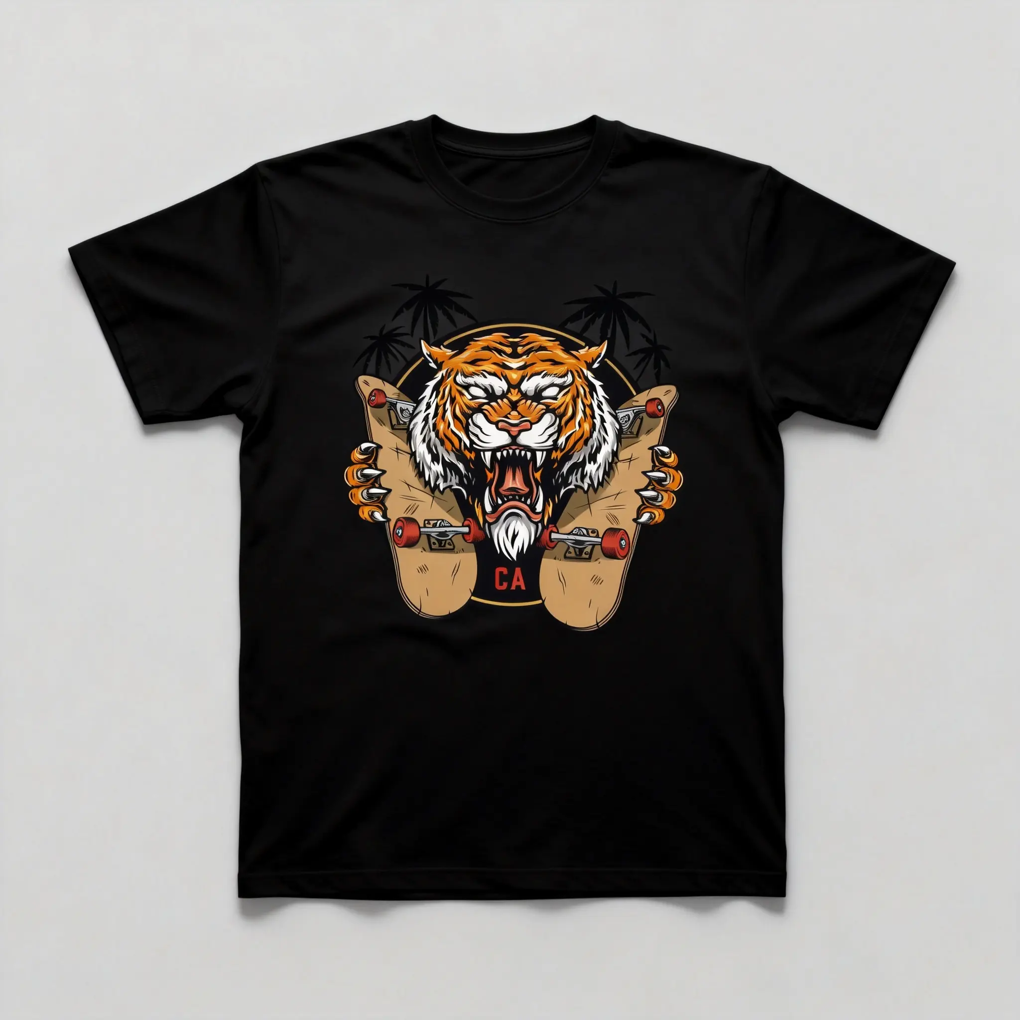 Vintage Skate Style Custom T-Shirt | Retro Unisex Graphic Tee with West Coast Palm Vibe Aesthetic Black