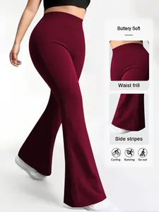 Plus Size Women High Waist Flared Yoga Pants, Stretchy Slim Fit Workout Long Pants, Comfortable Breathable Sportswear for Fitness & Leisure