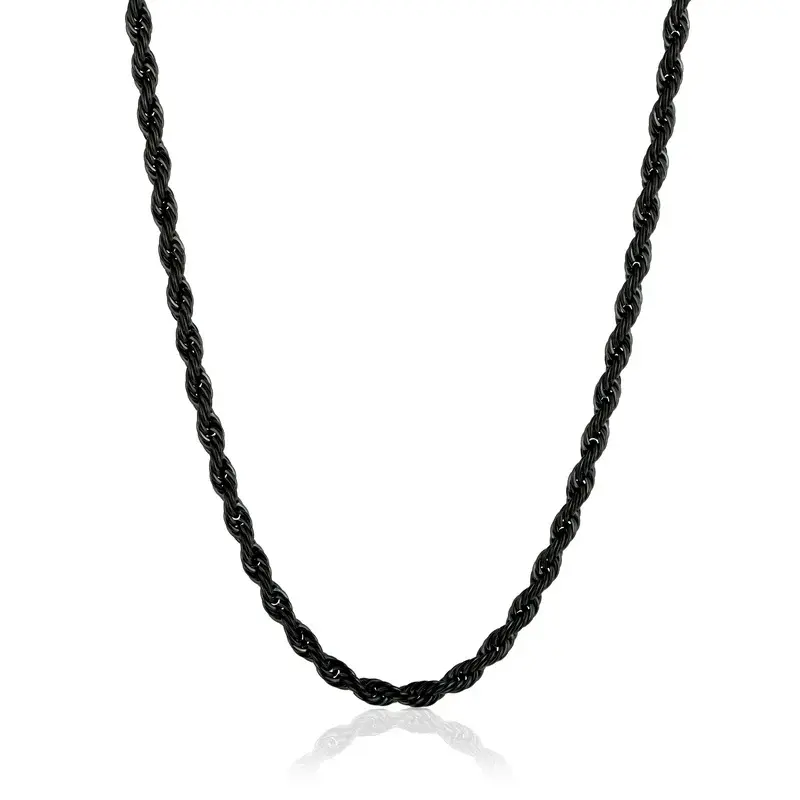 Unisex Black Classic Twist Link Chain Necklace - 3mm Adjustable Chain Jewelry, 18-24in Casual Hypoallergenic Necklace with Lobster Claw Clasp, Gift Accessory, 18 To 24 Inches