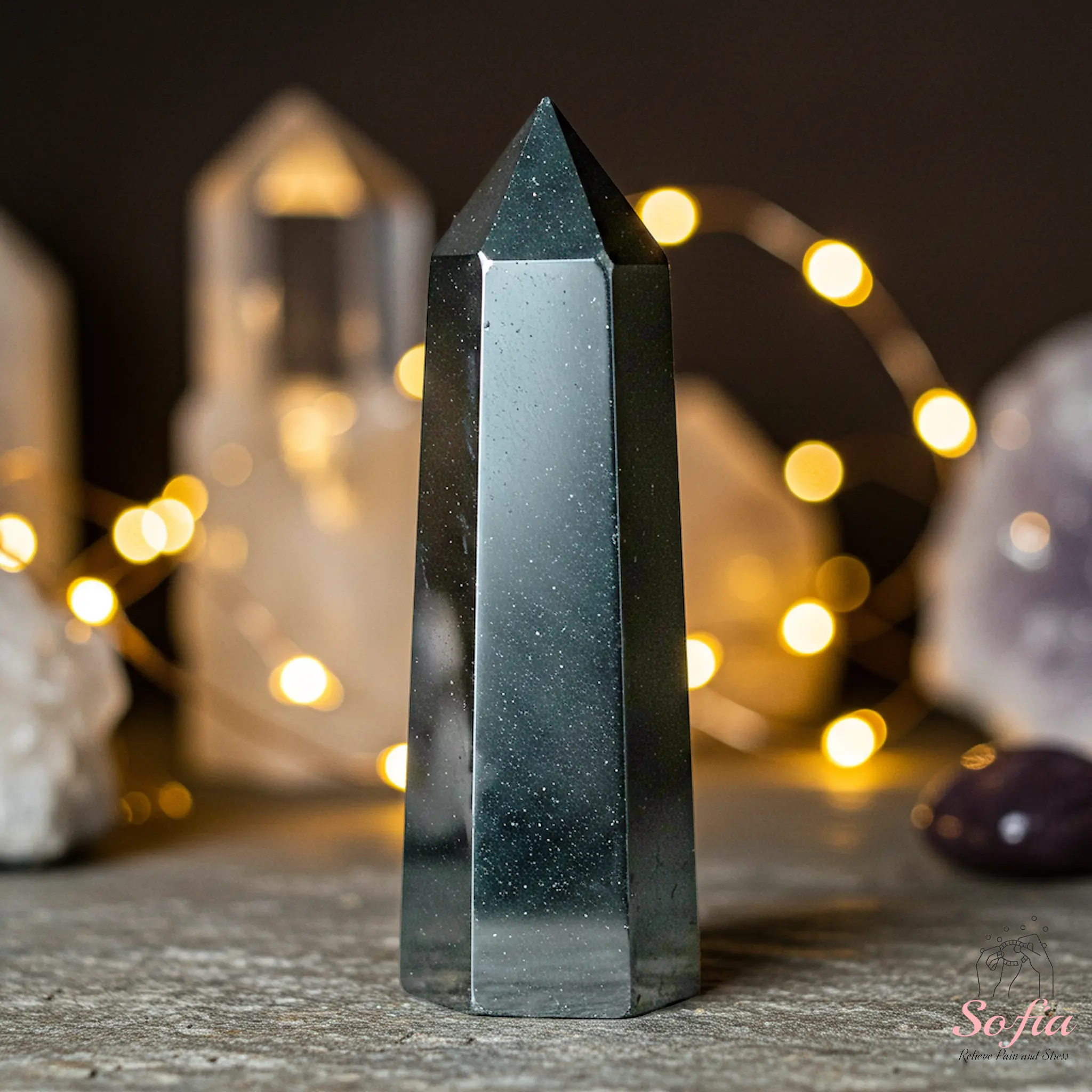 Natural Hematite Single-Point Obelisk Tower Wand, Crystal Decorative Stones, Desk Accessory, Tabletop Natural Stone Specimen, About 3" Tall Home Meditation Ornament (Jewelry Accessories & Derivatives)