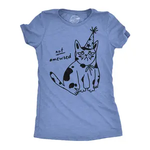 Womens Funny T Shirts Not Amewsed Sarcastic Kitten Graphic Tee for Ladies Funny Womens T Shirts Cute Vintage Fashion Casual Ladies T-Shirt Gift Sarcastic Tops for Women Funny Cat Top Women's Novelty Tees Light Blue