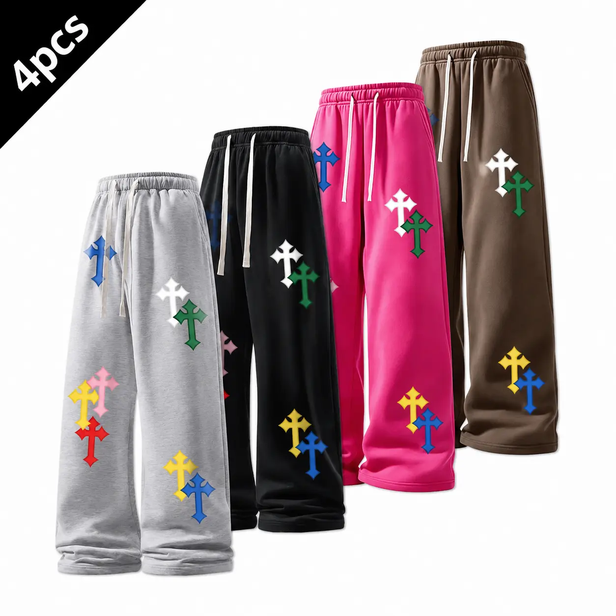 2026 #SummerVibes Autumn/Winter High Street cross print casual pants for both men and women, loose, straight, elegant basic sporty and fashionable trousers., Sweat Pants, Unisex