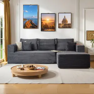 CHORRO 108''Sectional Boneless Cloud Sofa,Modern Modular L-Shape Couch for Living Room,Corduroy Convertible Sponge Sleeper Sofas,Upholstered Lougne Chaise Couchs-with Soft Pillow(Camel,Left Chaise)