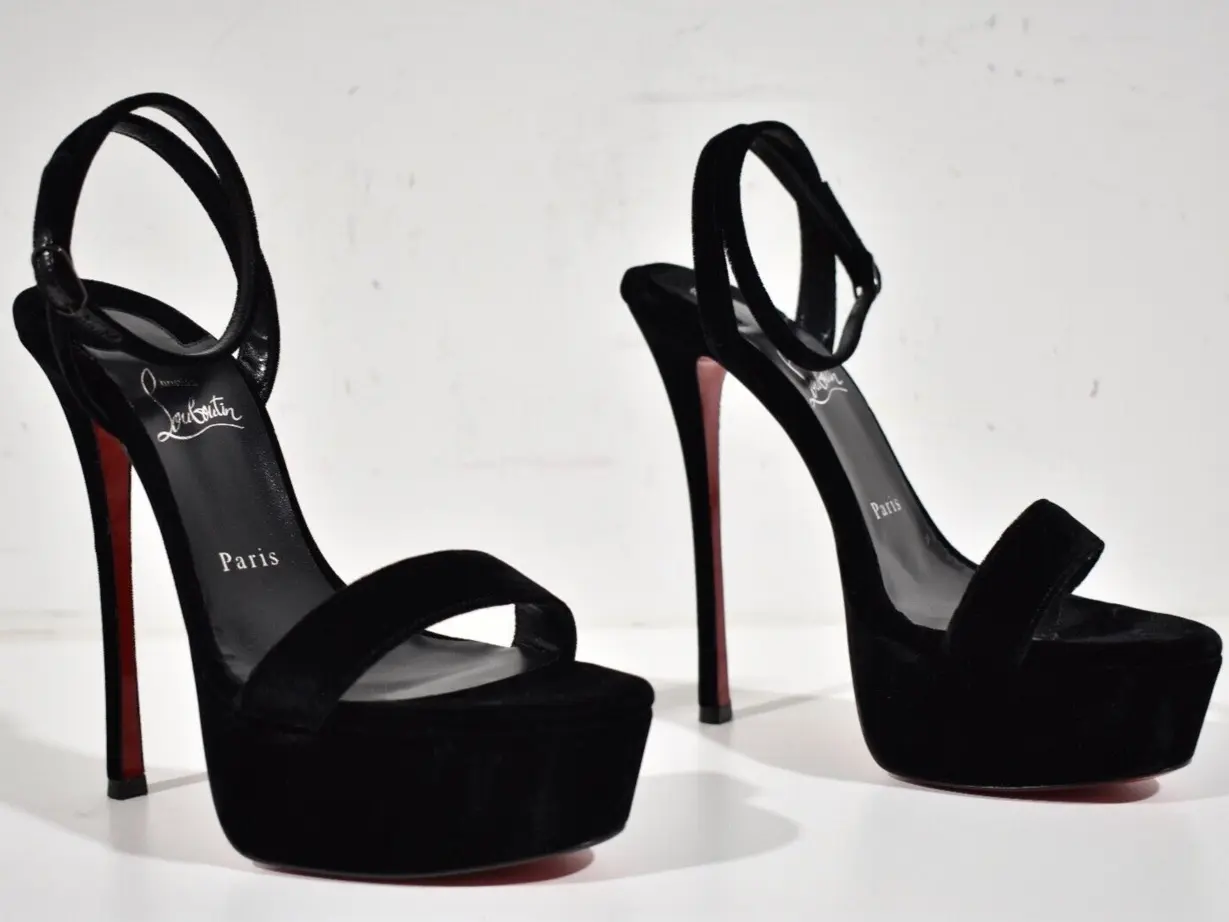 Christian Louboutin Loubi Queen Alta 150 Black Velvet Ankle Strap 