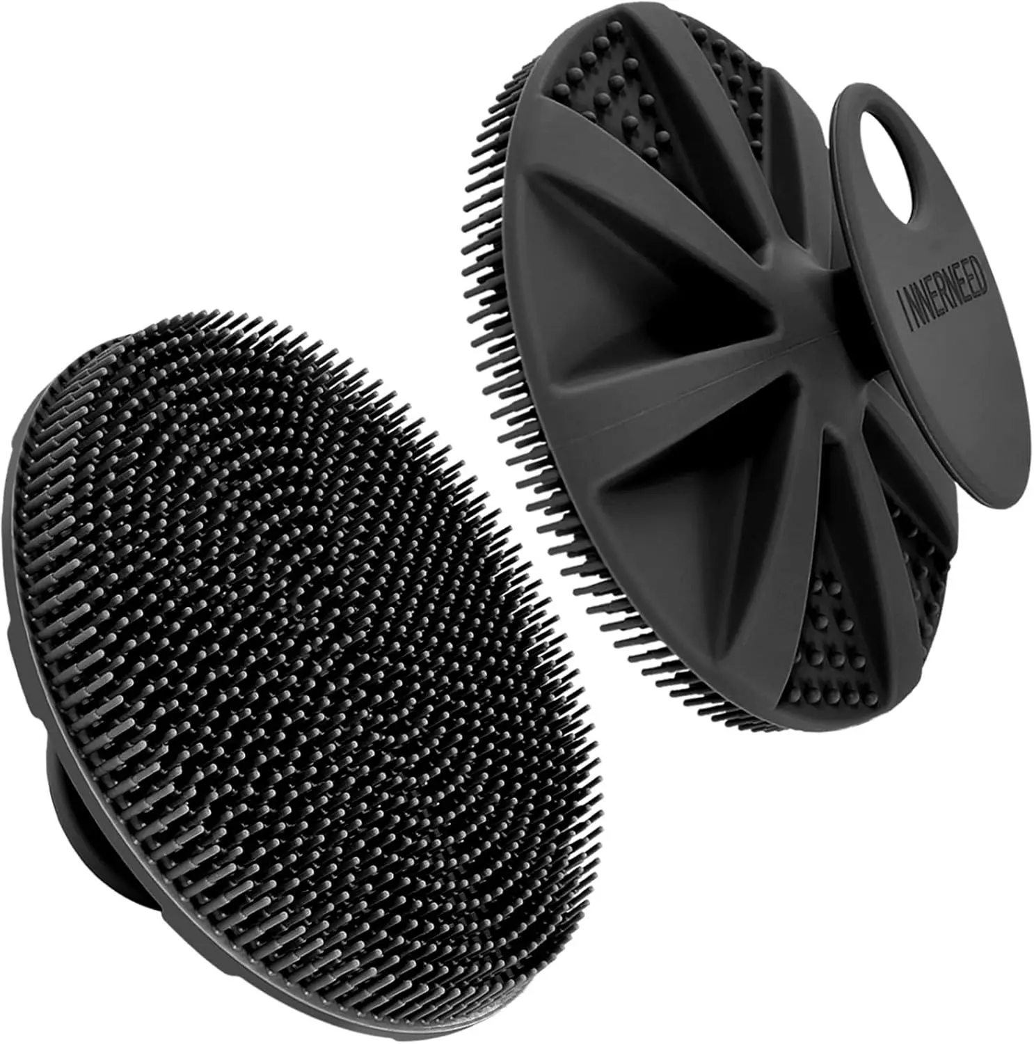 Silicone Body Scrubber Shower Brush | Soft Food-Grade Exfoliating Skin Cleansing Brush (Black)