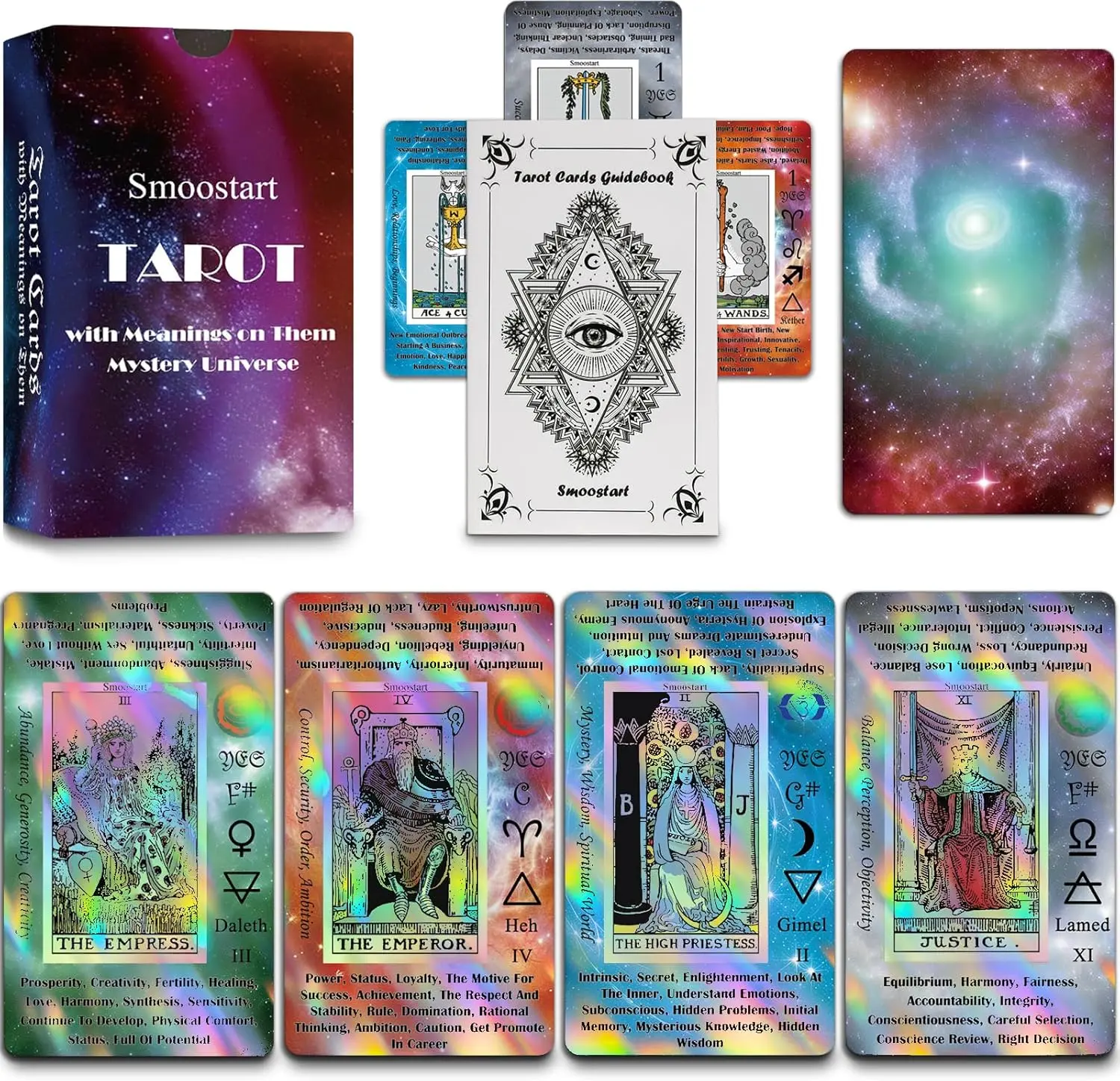 Tarot Cards for Beginners with Meanings on Them, Surface Laser Cards Holographic Tarot with Guide Book, Tarot Cards Deck with Keywords