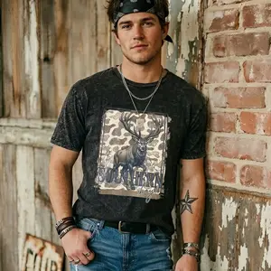 Vintage Southern Boy Buck Deer Graphic Tee - Mineral Wash Whitetail Hunting T-Shirt