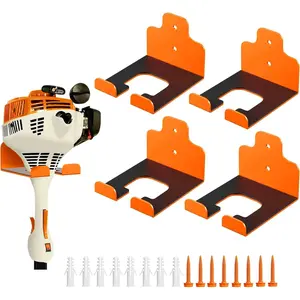 Garage Organizer Trimmer Rack, Garden Power Tool Hanger Weed Whackers Holder Wall Mounted for Grass Trimmer, Hedge Trimmer, Garage Trimmer, Garden Tools,4 Pack(Orange)