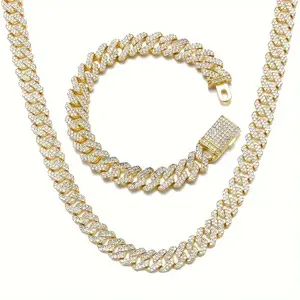 12mm Necklace +Bracelet Hip Hop Cuban Link Chain Set Miami Chain Sets Iced Out Jewelry Sets For Women Men Jewelry