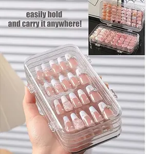 Tri‑Fold 4‑Page Press On Nail Organizer Case, Clear PET Plastic Dustproof Fake Nail Storage Holder, Lightweight Portable Travel Display Box for Home Salon DIY Nail Art (6×3.2×1.8 inch)