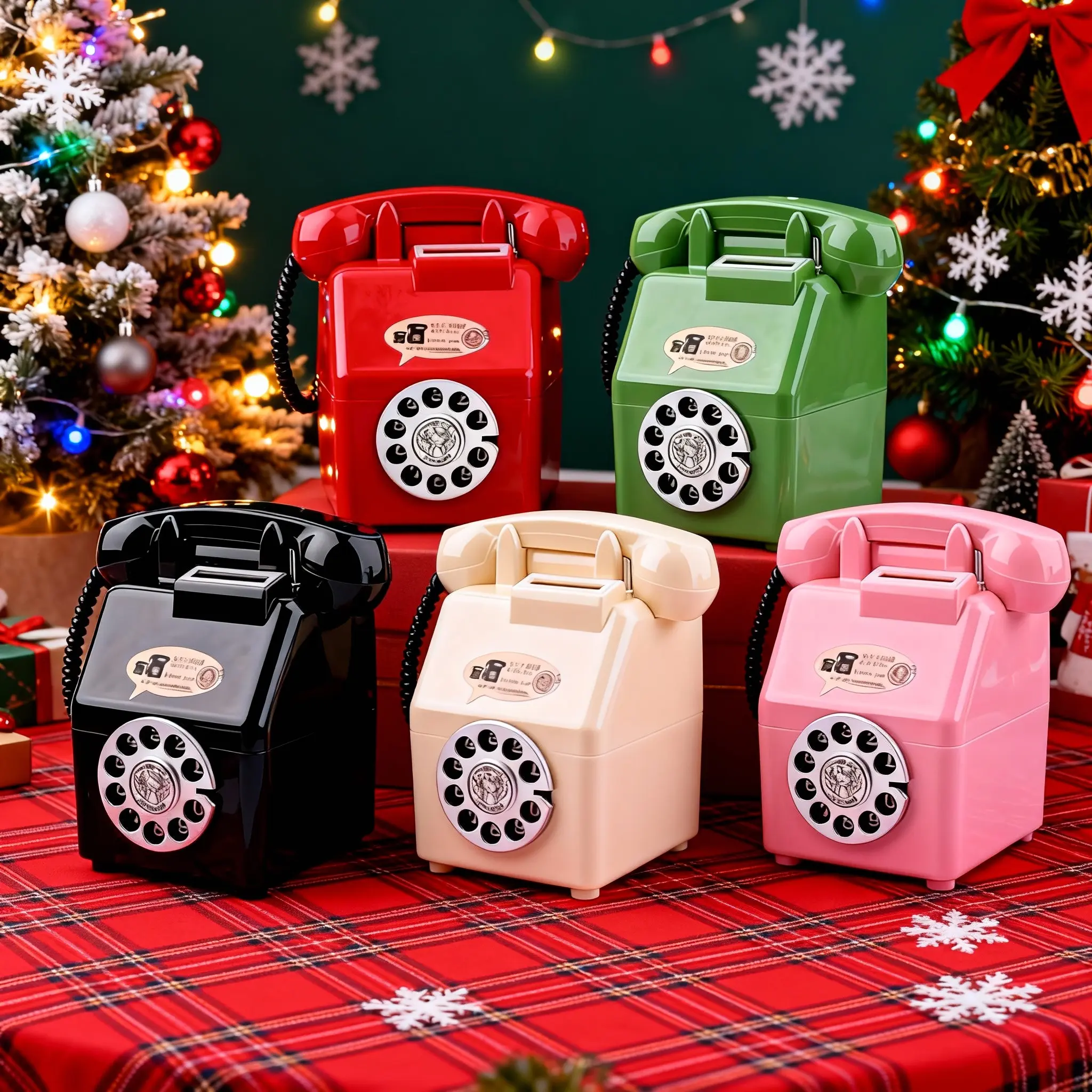Retro Phone Piggy Bank - Classic Novelty Pretend Play Toy, Desktop-Size Durable Plastic Money Organizer Box, Multi-Color Bookshelf Room Decor, Lightweight Safe Red Saving Box Gift
