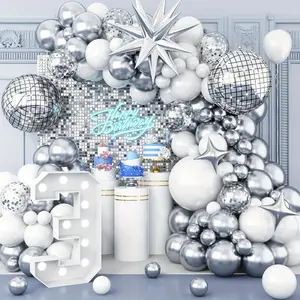 115pcs Themed Balloon Set:White and Silver Party Balloons for Birthday Parties,weddings or Celebrations,themed Event Decorations