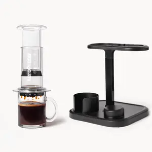 AeroPress Clear 3 in 1 Coffee Maker and Organizer Stand Bundle - French Press, Pourover & Espresso-Style Coffee, Portable & Ideal for Camping