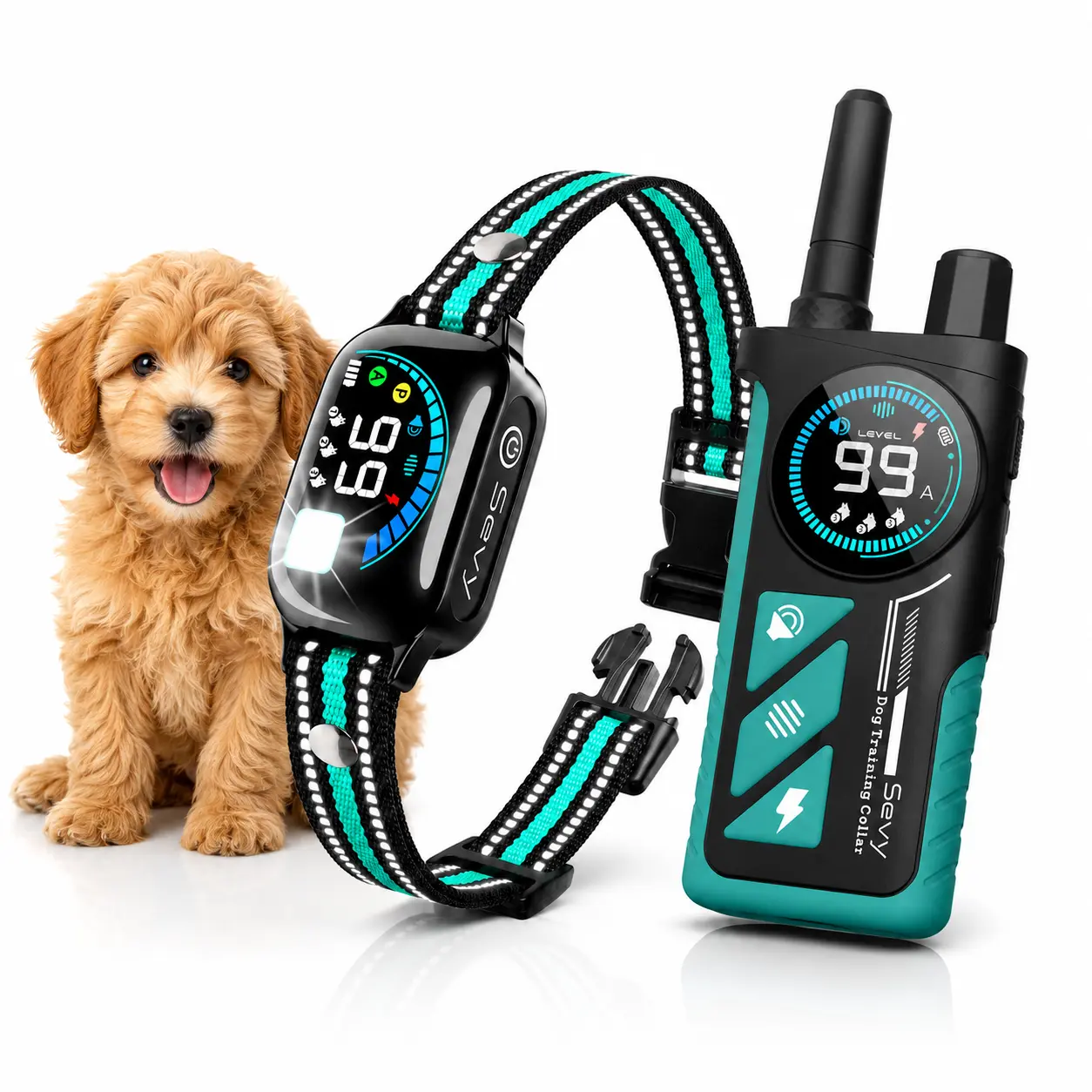 Sevy 2-in-1 Dog Training bark Collar with Remote - Anti-Barking & Shock Functions, 3300FT Range, 4 Modes, LED Light, IP67 Waterproof, Rechargeable LCD for Small/Medium/Large Dogs ipx8 puppy tool device dual emitter deterrent