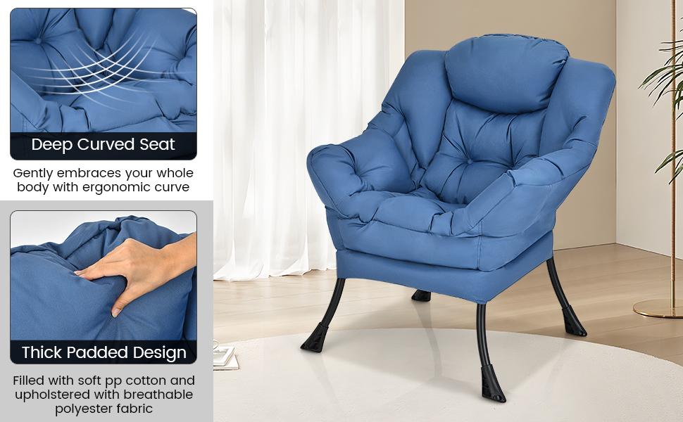 Costway Lazy Chair with Ottoman, Accent Sofa Chair with Folding Footrest, Side Storage Pocket, Upholstered Leisure Lounge Armchair with Stool for Bedroom, Living Room, Office, Christmas Festival Gift Black Friday Cyber Monday