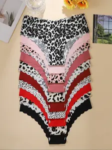 Women's Leopard Pattern Underwear Set, Lingerie, Comfortable Seamless Design, Fitted V-Shape Waistband, All Season Casual Wear