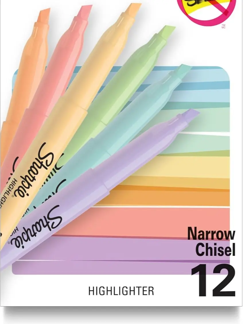Sharpie Pocket Highlighters, 12-Count/12-Pack Chisel Tip Mild Pastel Office Stationery, Teacher Must Haves Highlighter Set Great for Teachers & ADHD Users, Cubicle Work Highlighting Supplies