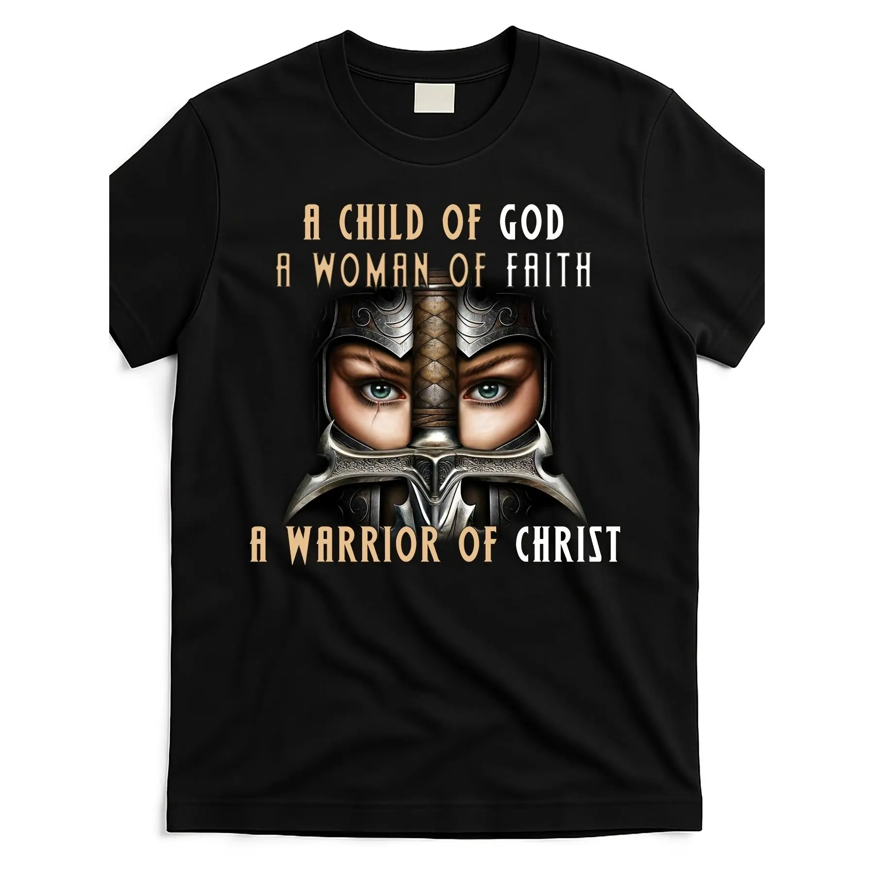 Women's Faith Apparel - Child Of God Warrior Of Christ Tshirt, Stretch Fabric, Machine Washable All-Season Round Neck Top With Verse Design, Casual Church & Everyday Religious Wear