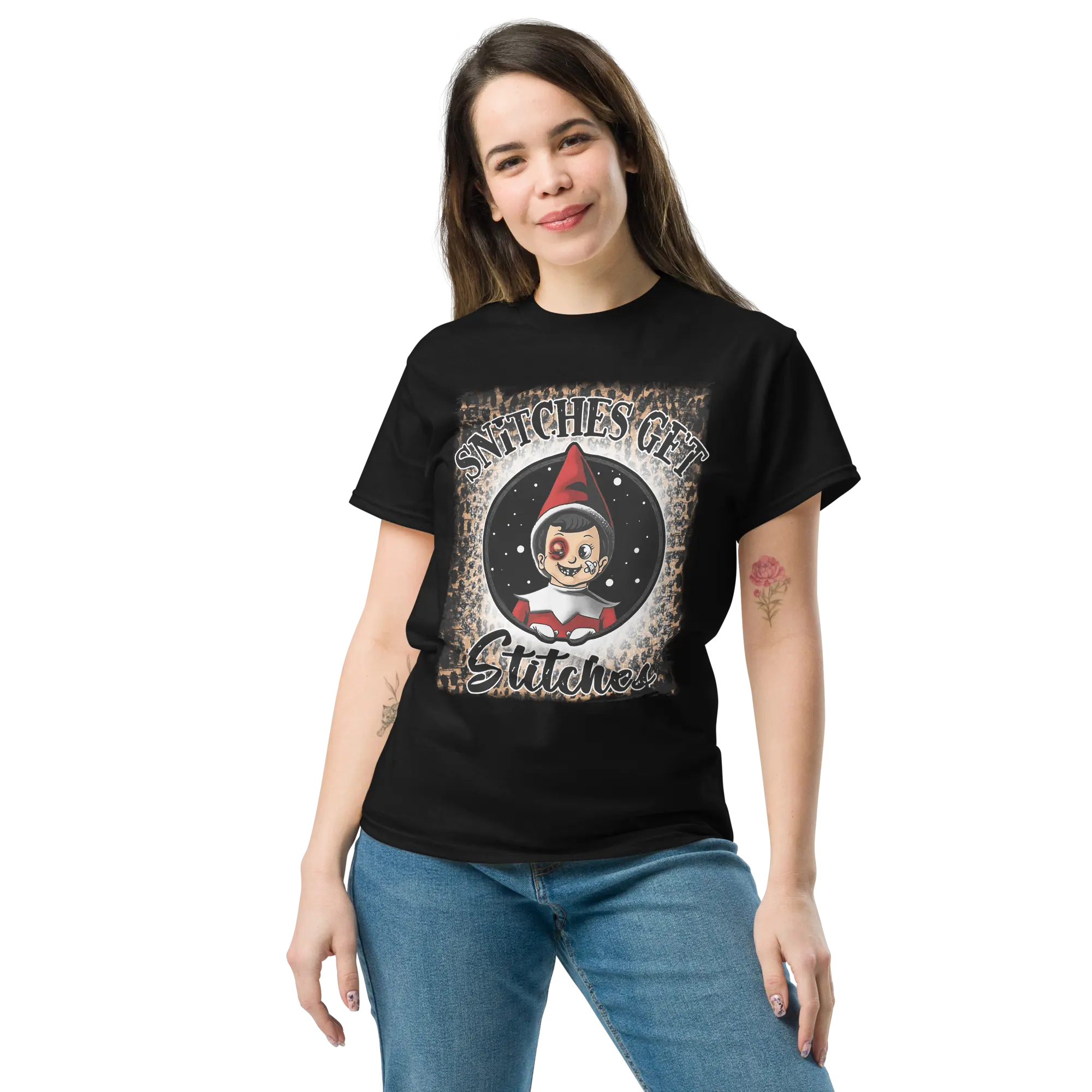 TitasCreations Snitches Get Stitches T-Shirt Humor Womenswear Comfort Shortsleeve Streetwear