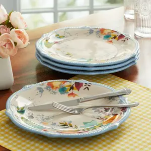 Willow 4-Piece Dinner Plate Set with Decorative Design and Elegant Finish