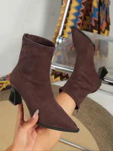 Women's fashion new style sock ankle boots, Heeled Booties with fine heels, pointed toe, high-heeled suede, trendy and versatile for leg slimming, suitable for daily wear, parties, and banquets in autumn and winter. Elegant