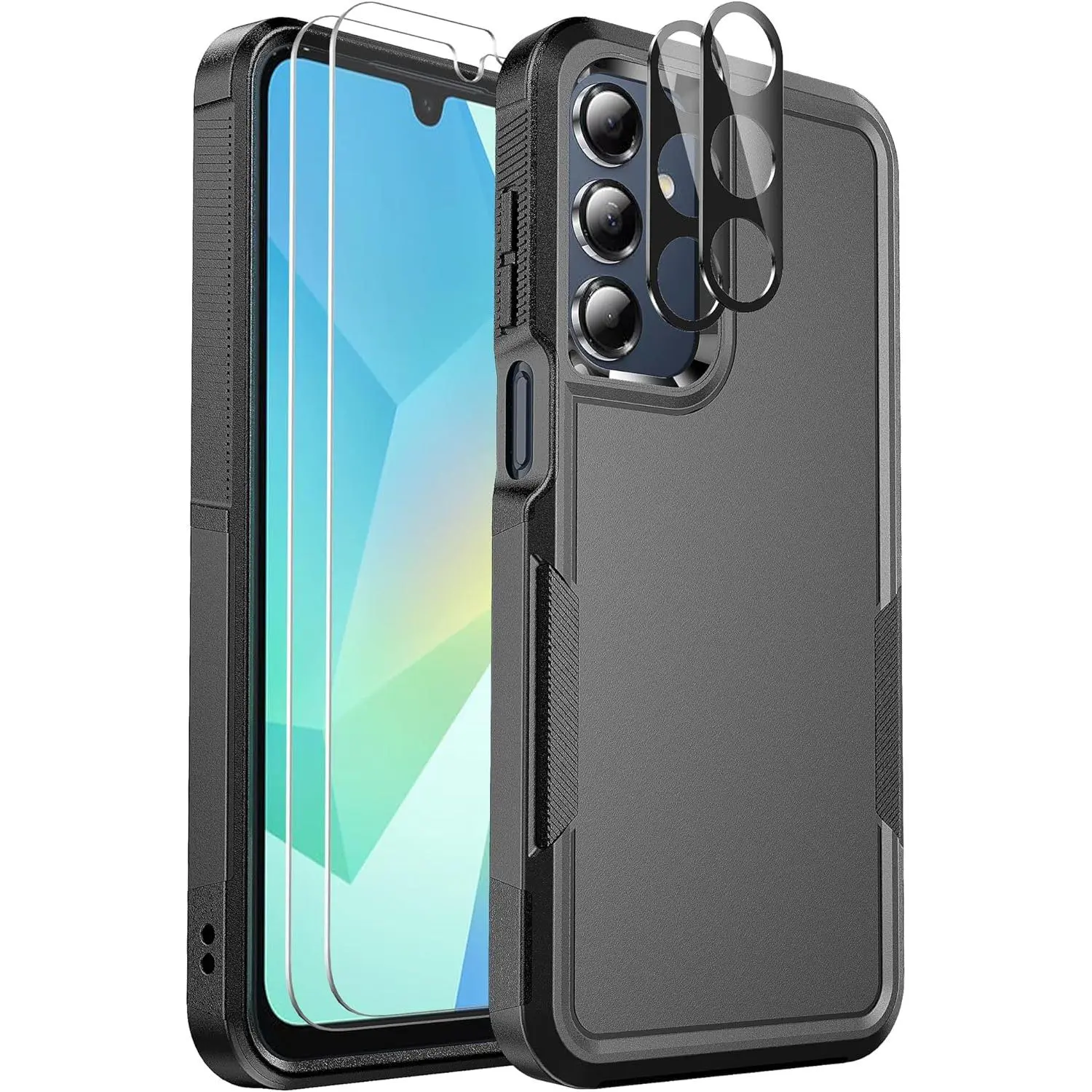 Military Grade Drop Protective Cellphone Casing for Samsung Galaxy A16 5G Devices, Shockproof Non-Slip Heavy-Duty Polycarbonate Cover with Tempered Glass Screen Protector & Camera Lens Protection