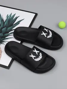 Men's Hip-Hop Cross-Eye Pattern Sandals Slide, Casual Lightweight Eva Sole PVC Upper, Indoor Outdoor Summer Beach Shoes, Sizes 39-47