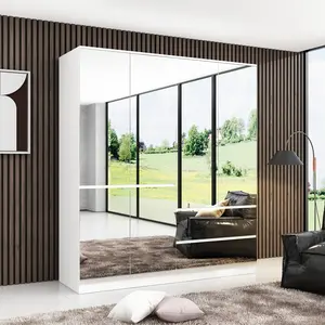 FUFU&GAGA 3 Types Mirror Wardrobe Armoire with Drawers, Full Length Glass Mirrors, 2 Smooth Sliding Drawers & Hanging Rod for Bedroom Storage