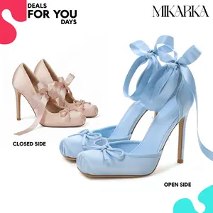 Ballet Heels For Women Satin Ballet Square Toe Stiletto High Heel Lace Up Bowknot Ribbon Ankle Strap Comfy Slip On Elegant Ballerina Slingback Pumps Casual Events Party Cosplay Gifts for Her Wedding Dressy Dating Strappy Girl Heels Deals For You Days