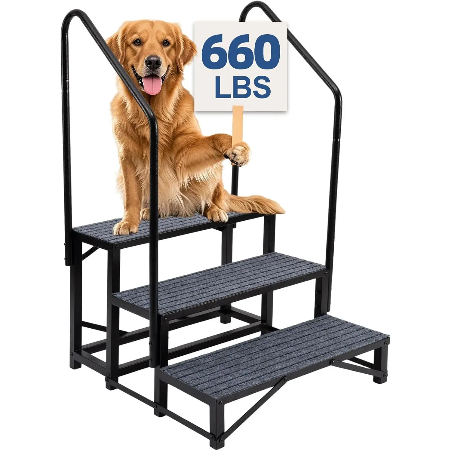 Heavy-Duty 3-Step RV Steps with Dual Handrails, Non-Slip Mats - Lightweight, Durable, Compact Accessibility Stairs for Camper, Hot Tub