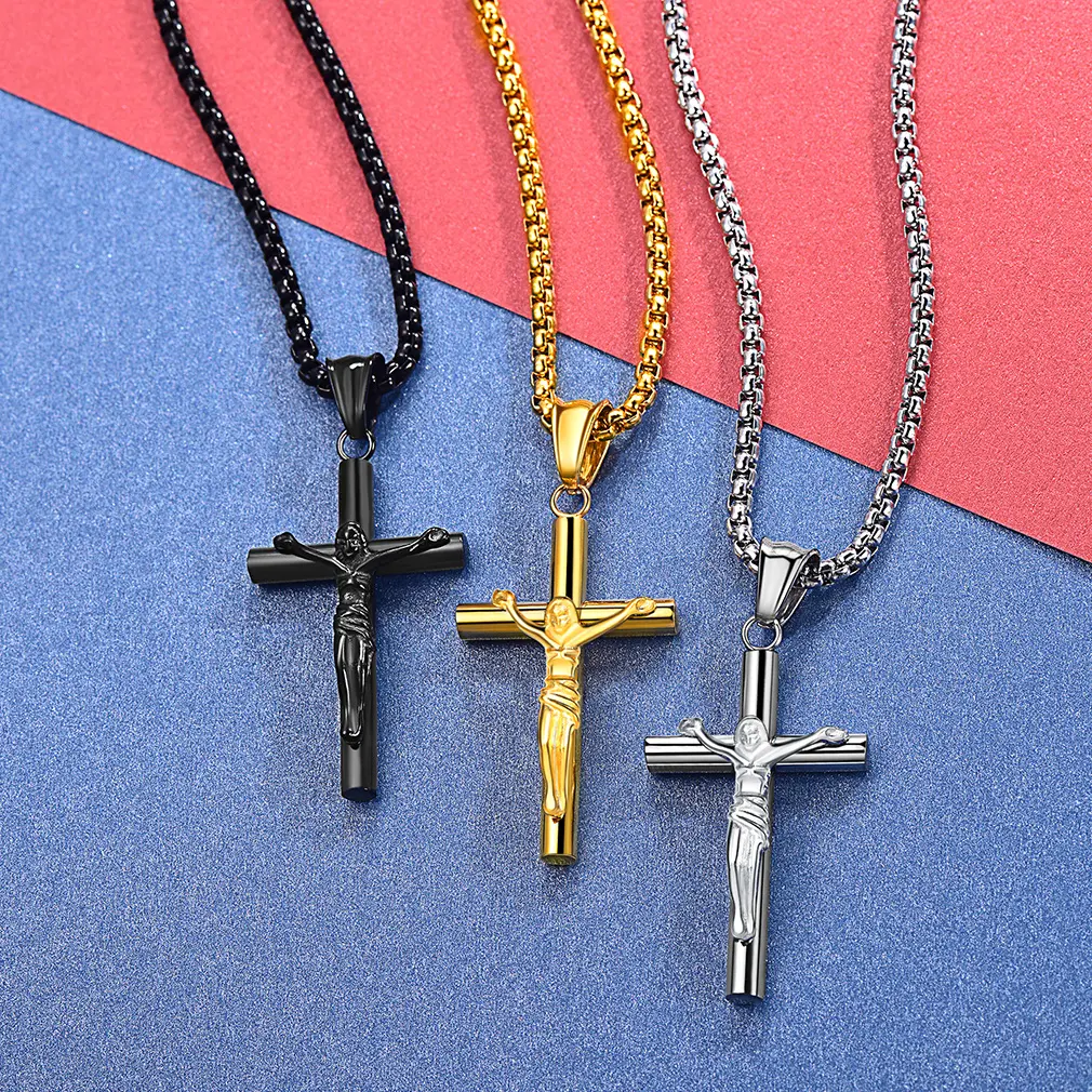 FaithHeart Retro Solid Stainless Steel Cross Necklace - Unisex Religious Christian Pendant, Adjustable Chain Length, Daily Wear, Perfect for Anniversary Gifting (Retro Cross Necklace Option)