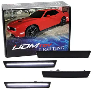 iJDMTOY Smoked Lens All White Full LED Side Marker Light Kit For Dodge 2015-24 Challenger, Powered by Total 180-SMD LED, Replace OEM Sidemarker Lamps