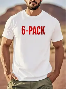 Men's 6-PACK Print Breathable Short Sleeve T-Shirt - Gym & Casual Round Neck Tee