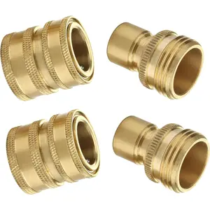 Garden Hose Quick Connect Fittings, 3/4 Inch GHT Solid Brass, Quick Connector Set, 2-Pack